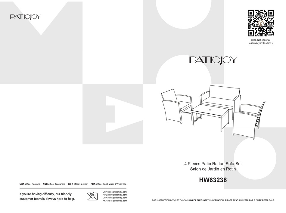 PATIOJOY HW63238 ASSEMBLY INSTRUCTIONS MANUAL Pdf Download ManualsLib