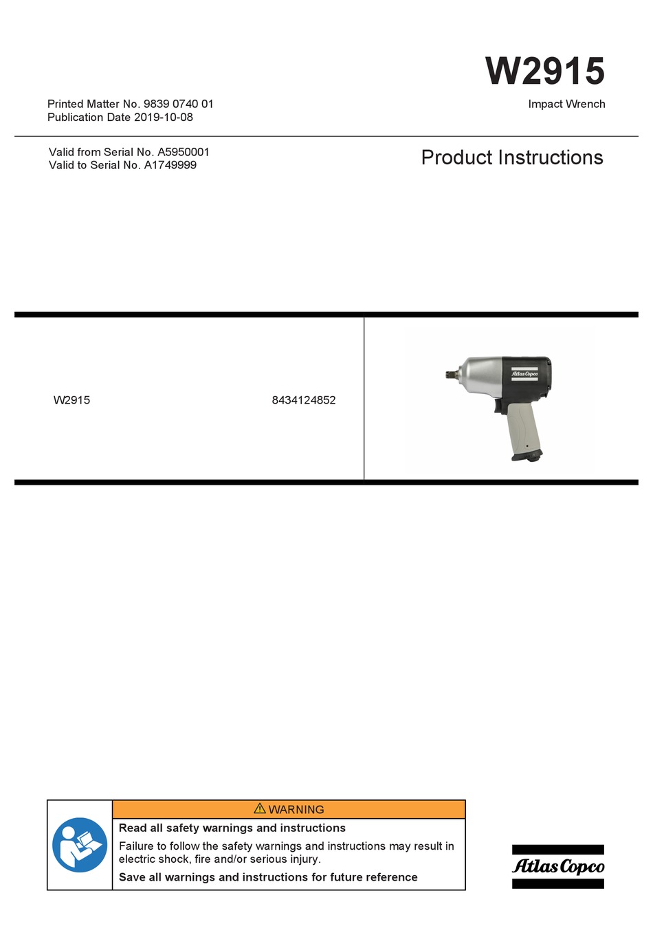 ATLAS COPCO W2915 PRODUCT INSTRUCTIONS Pdf Download ManualsLib