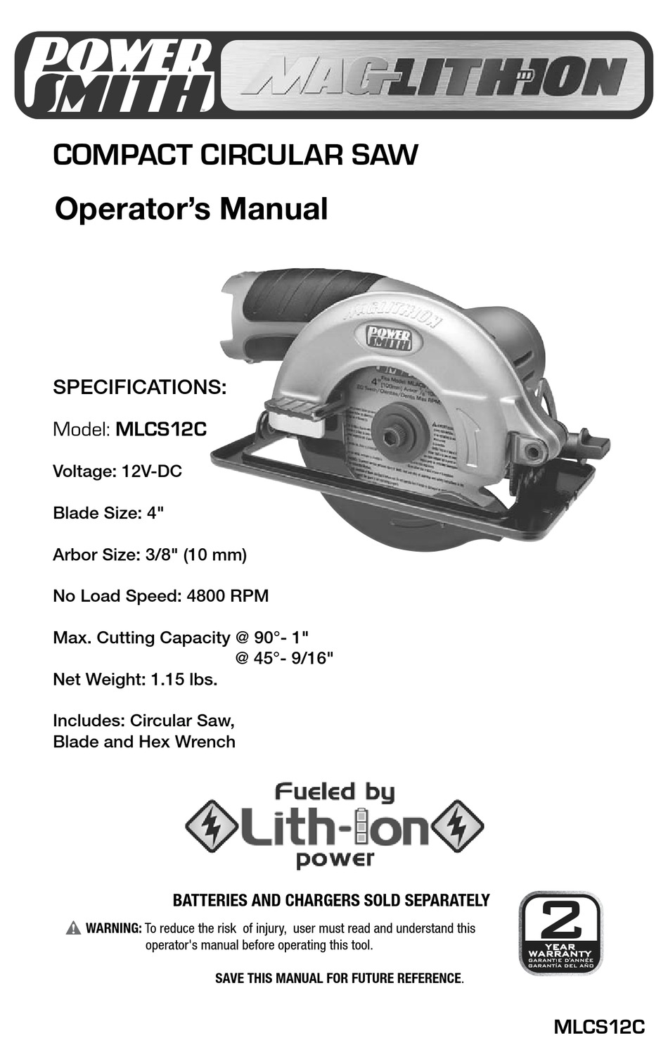 POWERSMITH MAG LITH-ION MLCS12C OPERATOR'S MANUAL Pdf Download | ManualsLib