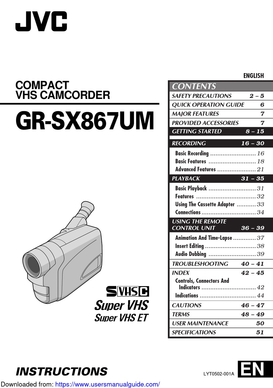 JVC GRSXM867UM INSTRUCTIONS MANUAL Pdf Download ManualsLib