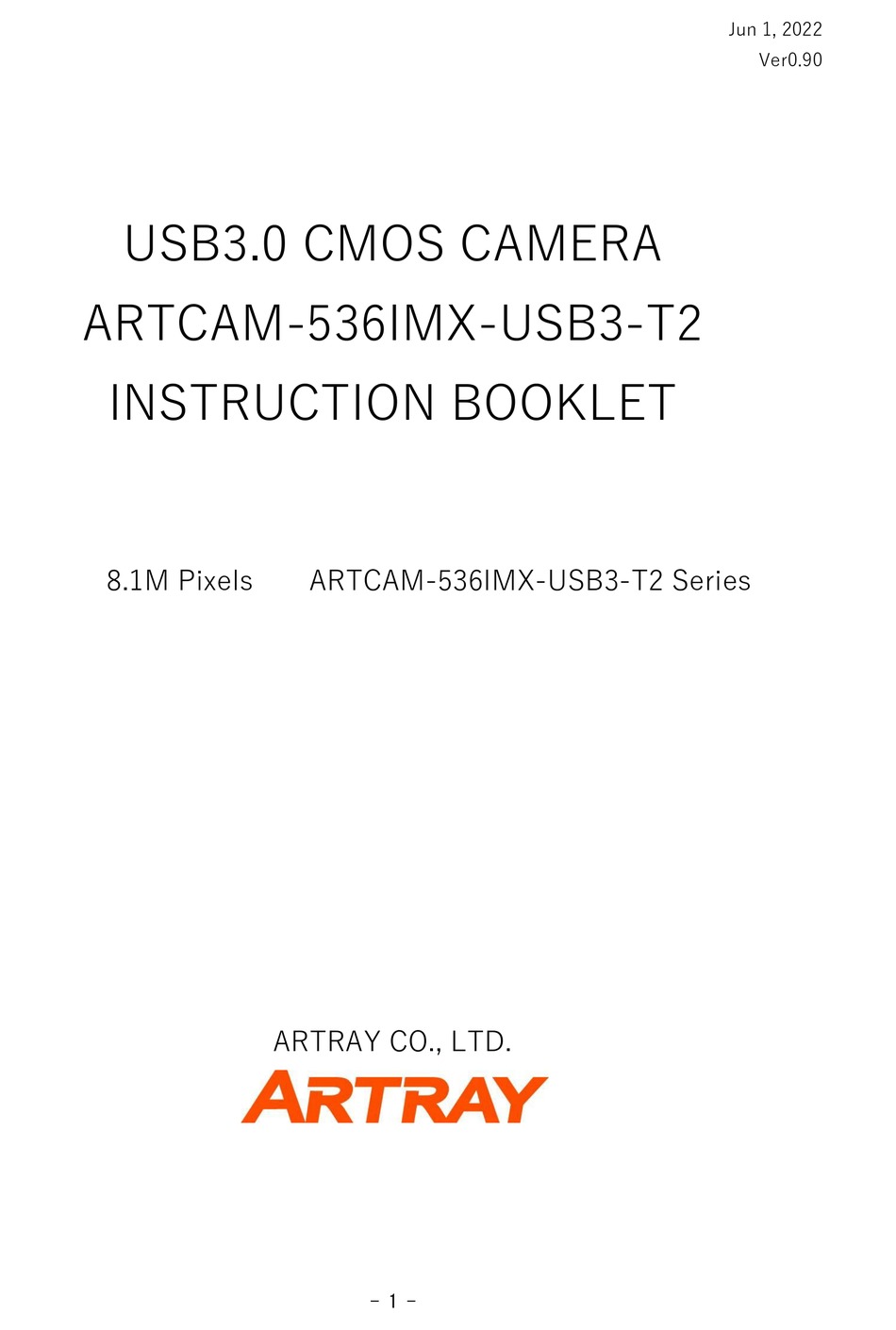 ARTRAY ARTCAM536IMXUSB3T2 INSTRUCTION BOOKLET Pdf Download ManualsLib