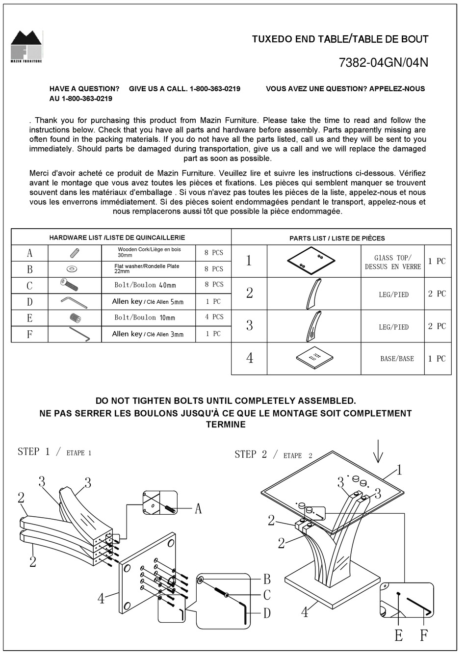 MAZIN FURNITURE 738204GN/04N MANUAL Pdf Download ManualsLib