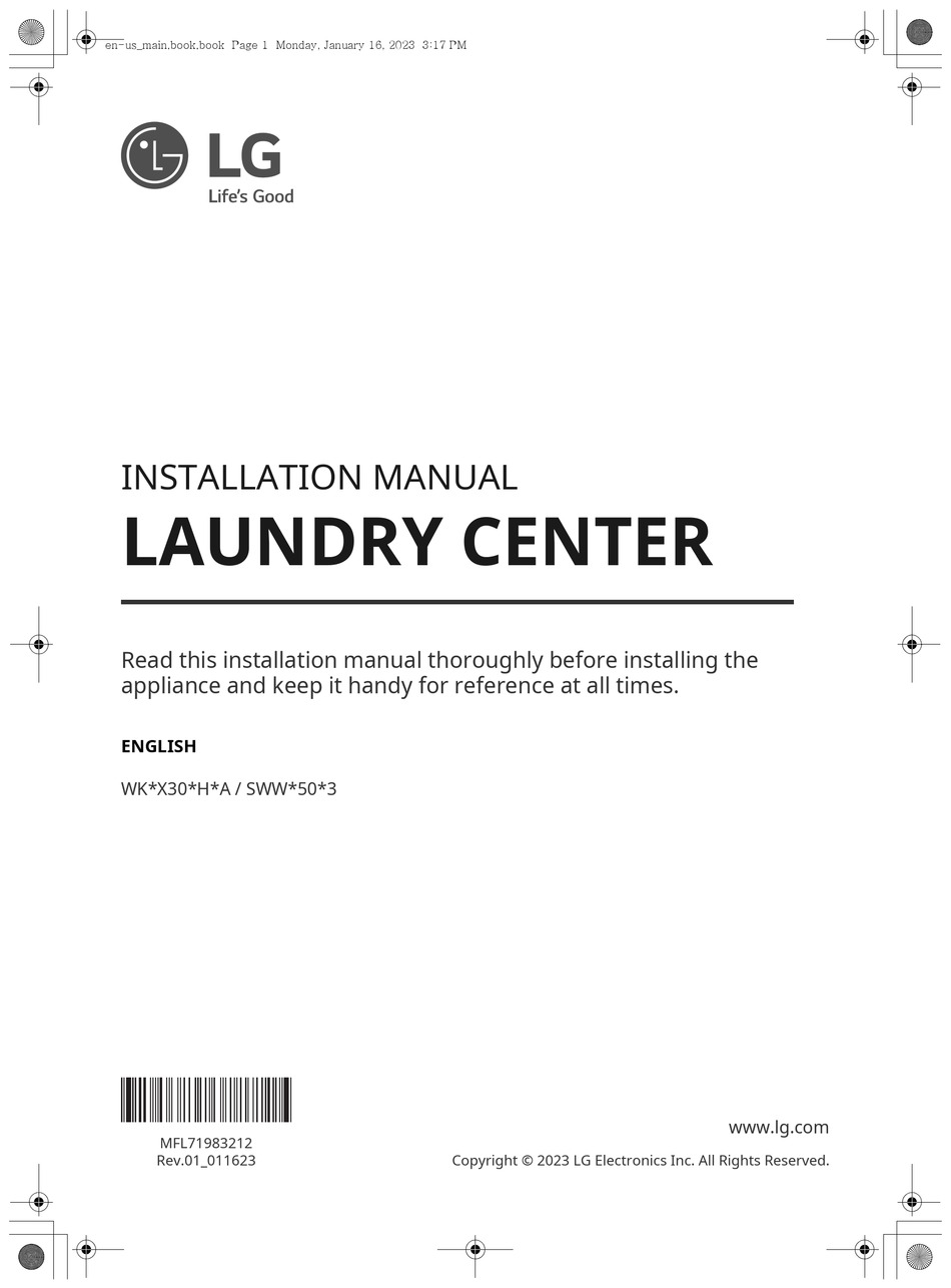 LG STUDIO WASHTOWER WK X30 H A SERIES INSTALLATION MANUAL Pdf Download