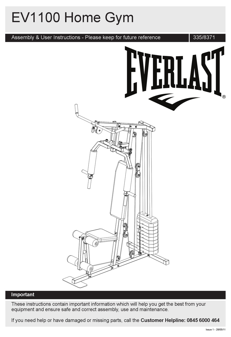 EVERLAST EV1100 ASSEMBLY & USER INSTRUCTIONS Pdf Download ManualsLib