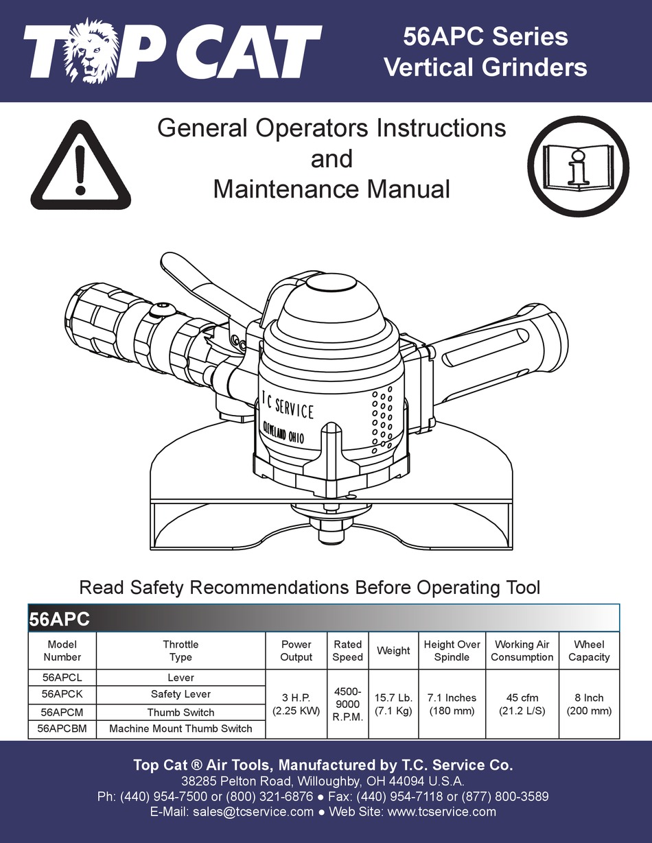 TOP CAT 56APC SERIES GENERAL OPERATORS INSTRUCTIONS AND MAINTENANCE