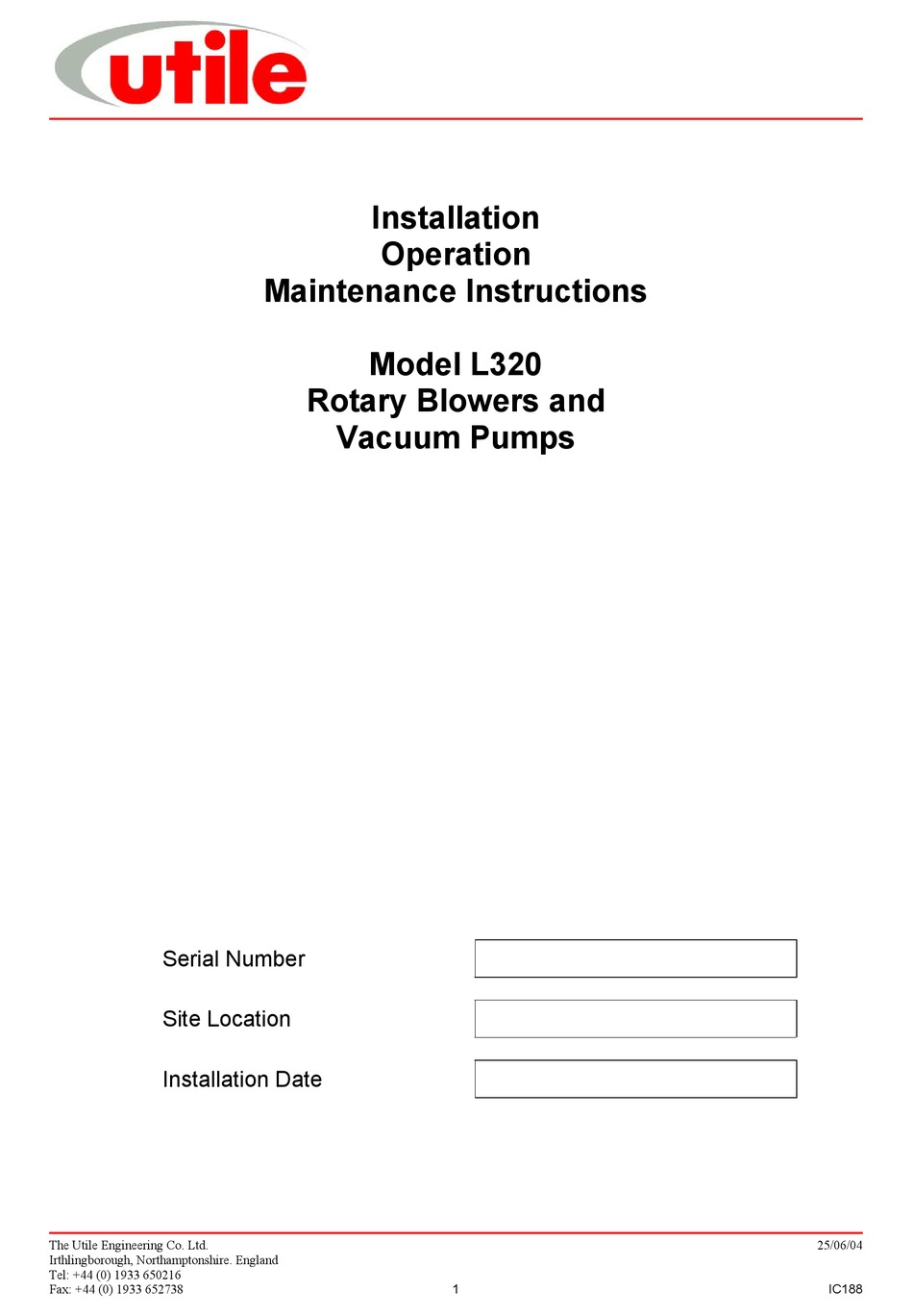 UTILE L320 INSTALLATION, OPERATION & MAINTENANCE INSTRUCTIONS MANUAL Pdf Download ManualsLib