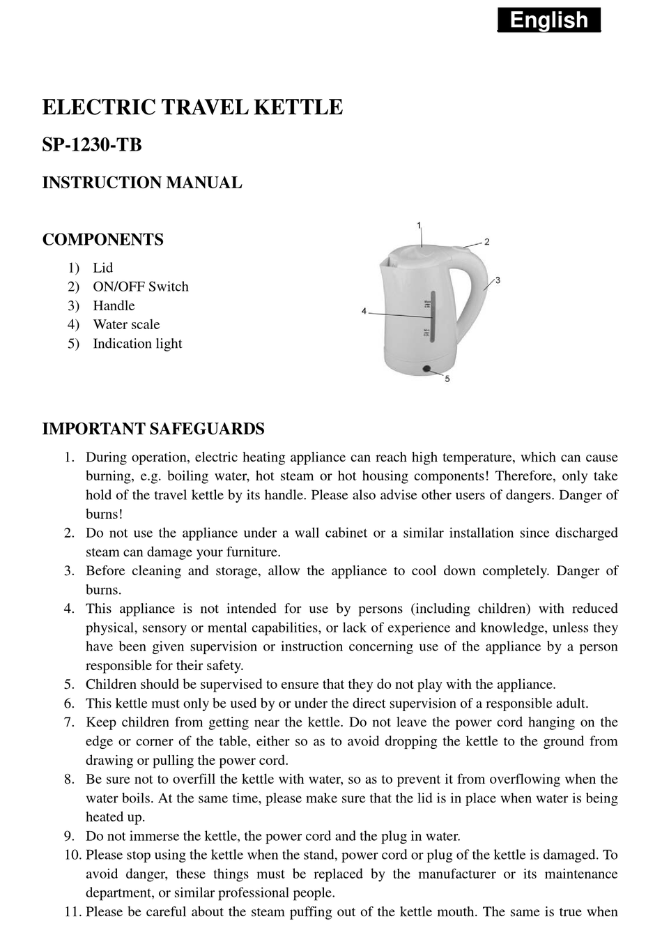 SAPIRHOME SP-1230-TB INSTRUCTION MANUAL Pdf Download | ManualsLib