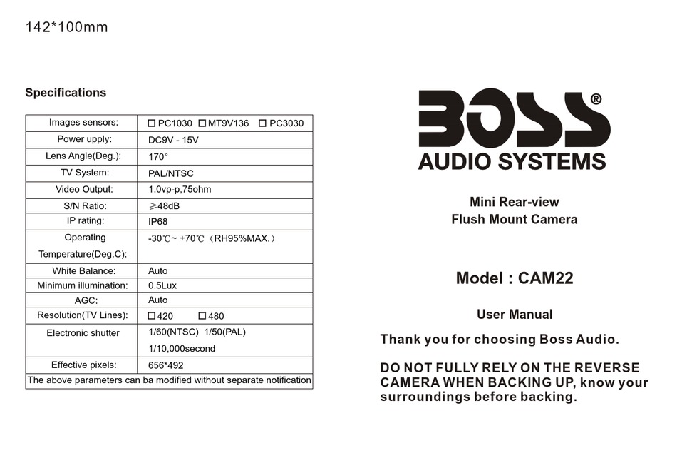 BOSS AUDIO SYSTEMS CAM22 USER MANUAL Pdf Download ManualsLib