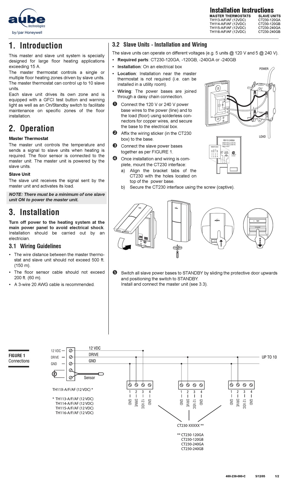 HONEYWELL AUBE TECHNOLOGIES TH113A INSTALLATION INSTRUCTIONS Pdf