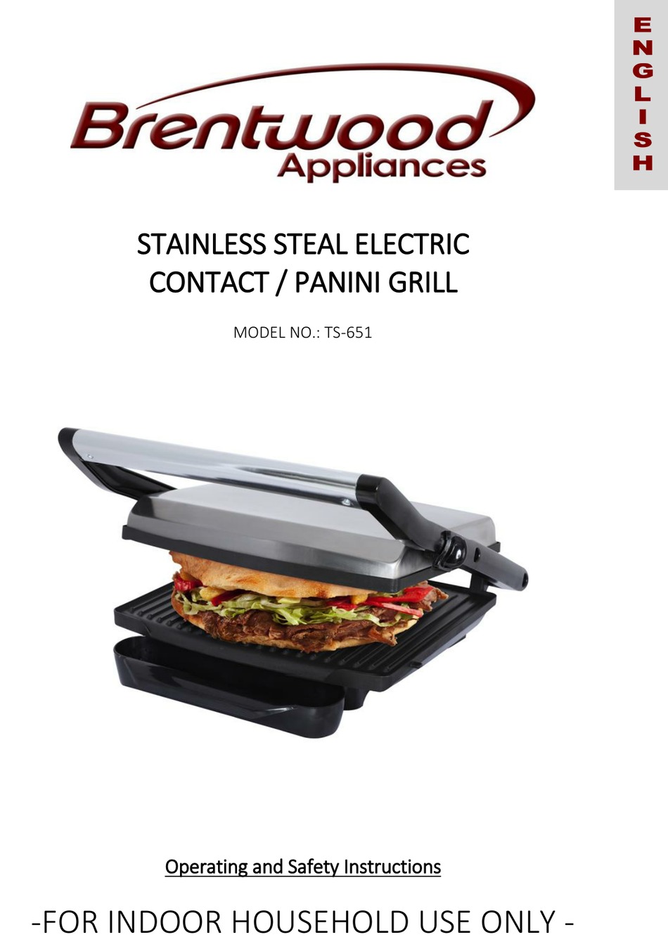 BRENTWOOD APPLIANCES TS651 OPERATING AND SAFETY INSTRUCTIONS MANUAL