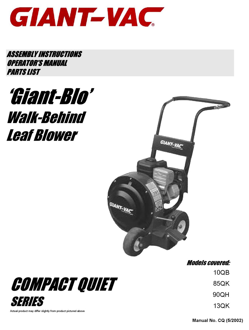 GIANTVAC COMPACT QUIET SERIES ASSEMBLY INSTRUCTIONS OPERATOR'S MANUAL