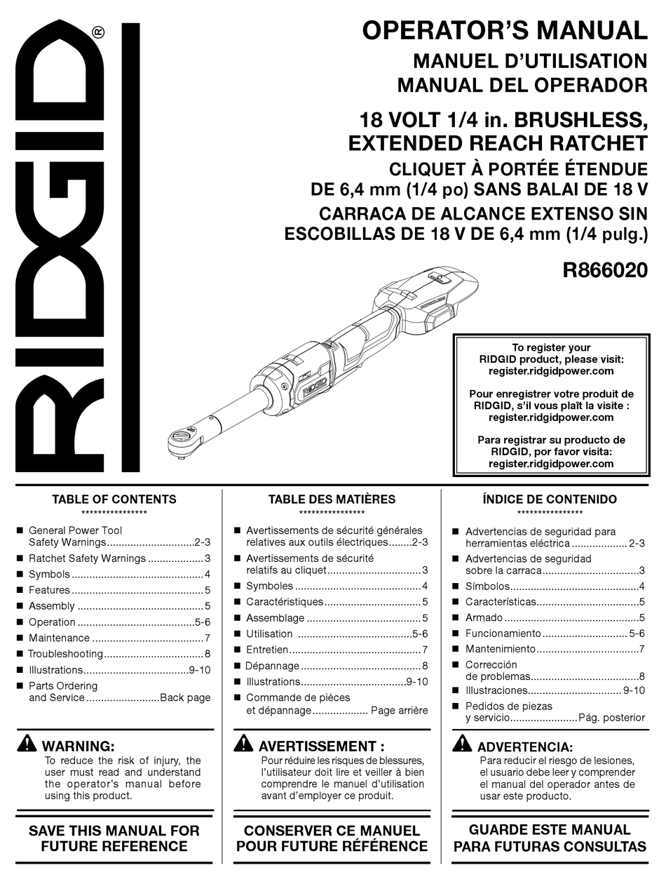RIDGID R866020 OPERATOR'S MANUAL Pdf Download ManualsLib