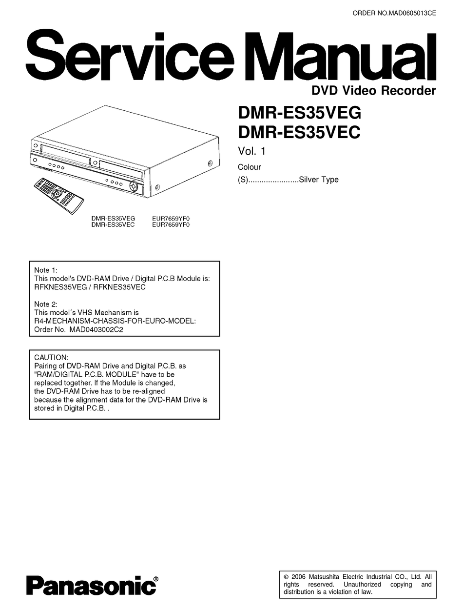 PANASONIC DMR-ES35VEG SERVICE MANUAL Pdf Download | ManualsLib