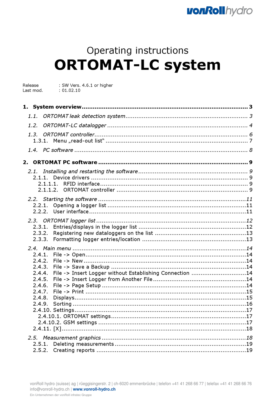 VONROLL HYDRO ORTOMAT-LC OPERATING INSTRUCTIONS MANUAL Pdf Download ...