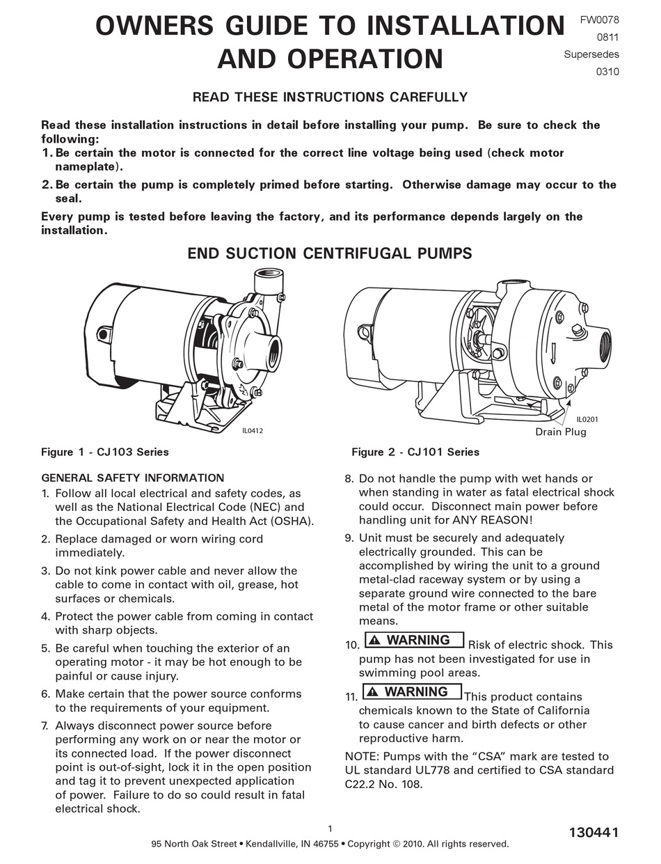 FLINT & WALLING CJ103 SERIES OWNER'S MANUAL Pdf Download ManualsLib