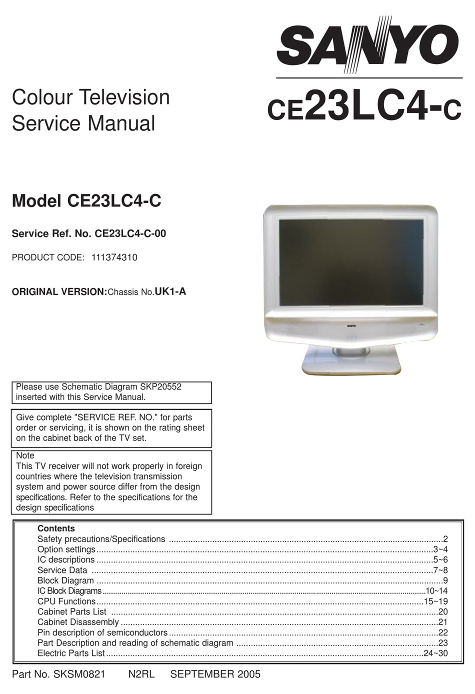 SANYO CE23LC4-C SERVICE MANUAL Pdf Download | ManualsLib