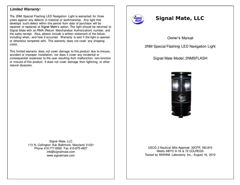 SIGNAL MATE 2NMSFLASH OWNER'S MANUAL Pdf Download ManualsLib