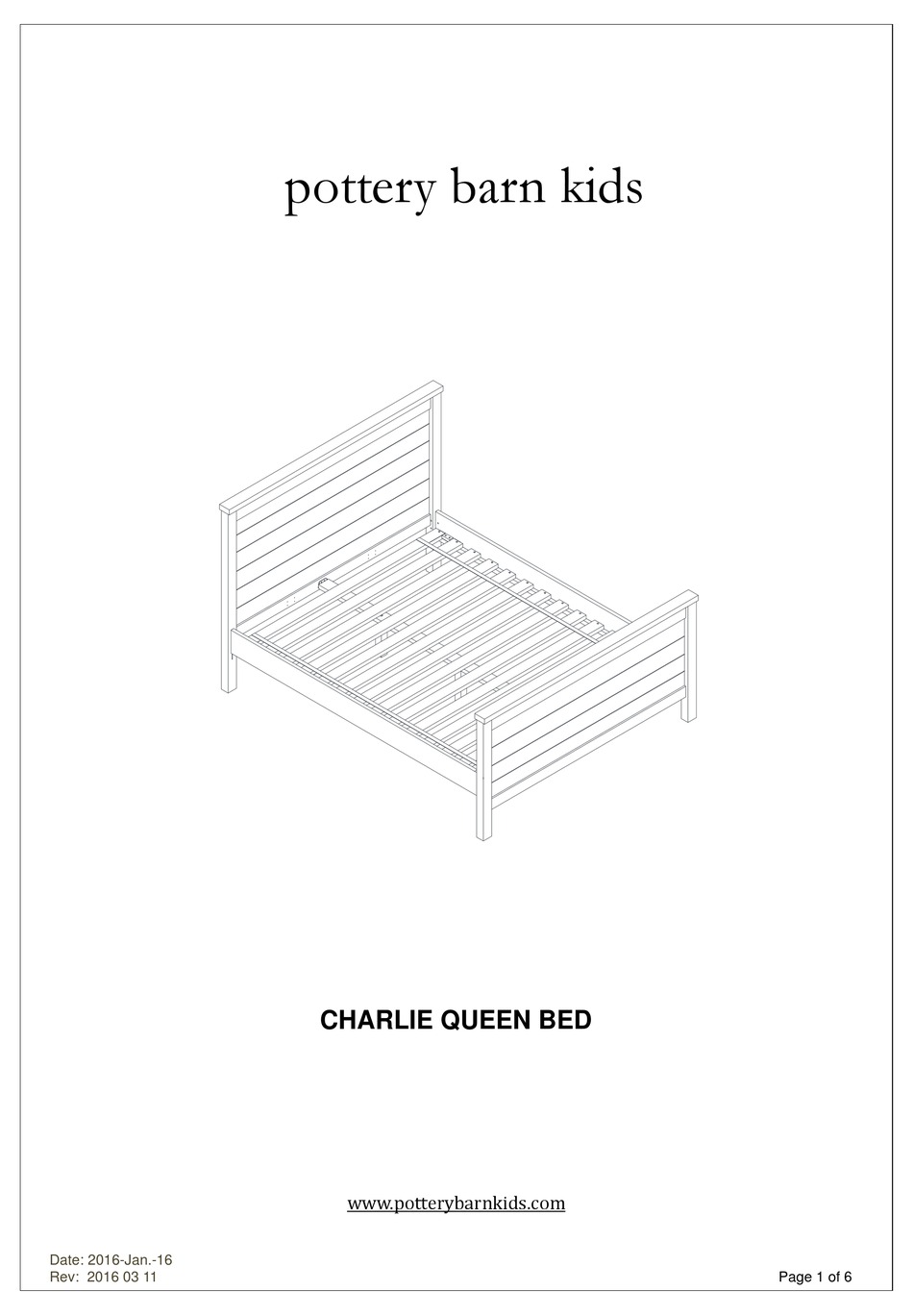 POTTERY BARN KIDS CHARLIE QUEEN BED MANUAL Pdf Download ManualsLib