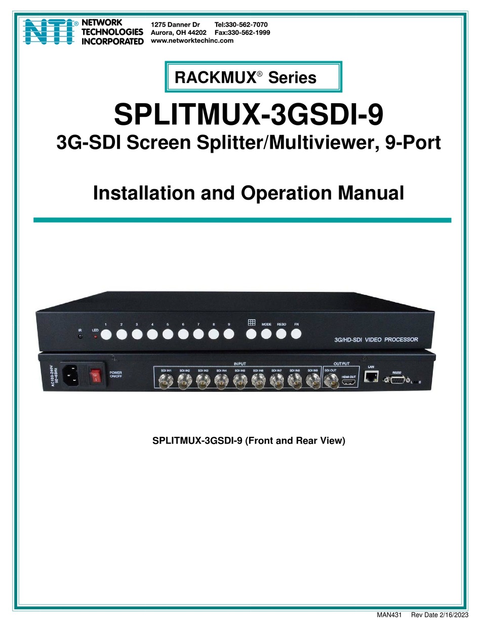 Nti Rackmux Series Installation And Operation Manual Pdf Download Manualslib