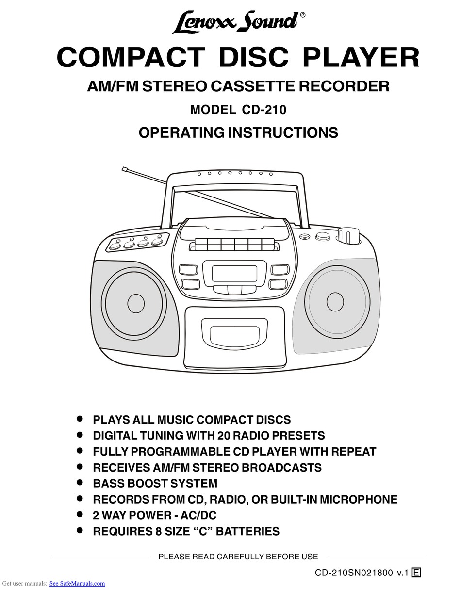 LENOXX SOUND CD210 OPERATING INSTRUCTIONS MANUAL Pdf Download ManualsLib