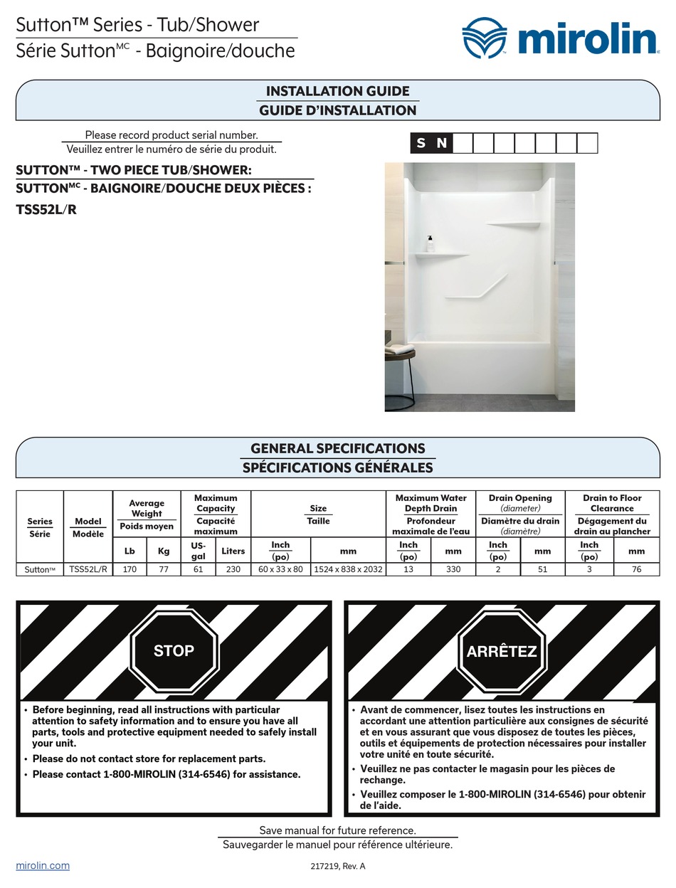 MIROLIN SUTTON SERIES INSTALLATION MANUAL Pdf Download ManualsLib