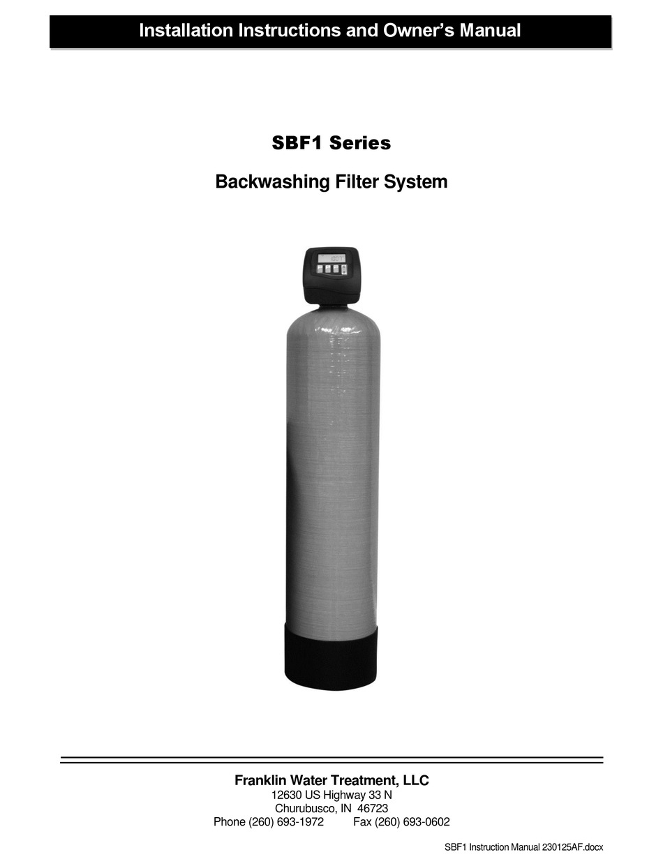 Franklin Water Treatment Sbf1 Series Installation Instructions And Owners Manual Pdf Download