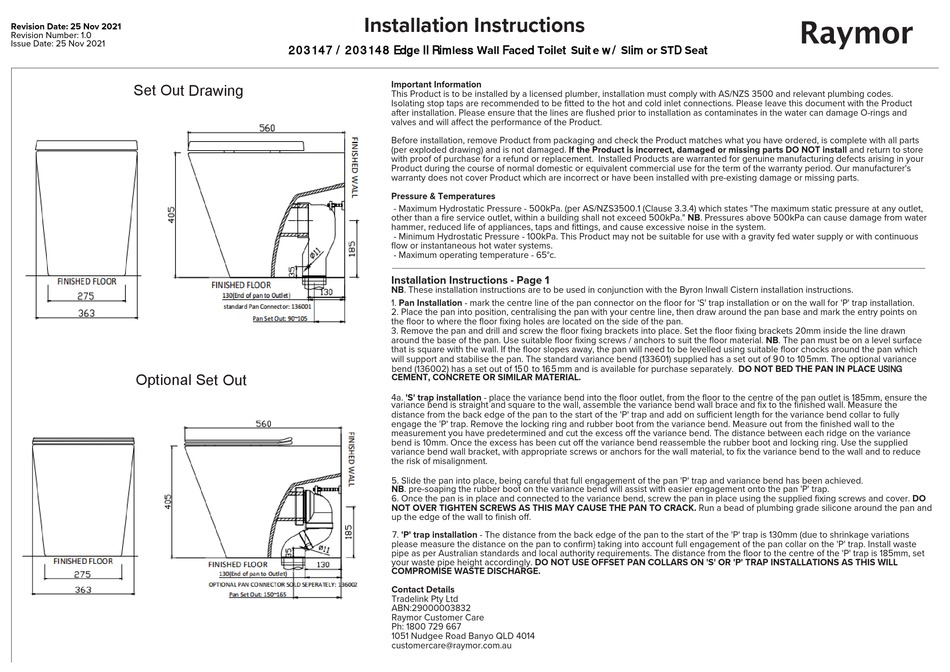 RAYMOR EDGE II 203147 INSTALLATION INSTRUCTIONS Pdf Download ManualsLib