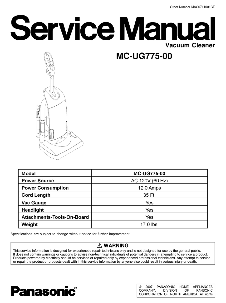 PANASONIC MCUG77500 SERVICE MANUAL Pdf Download ManualsLib