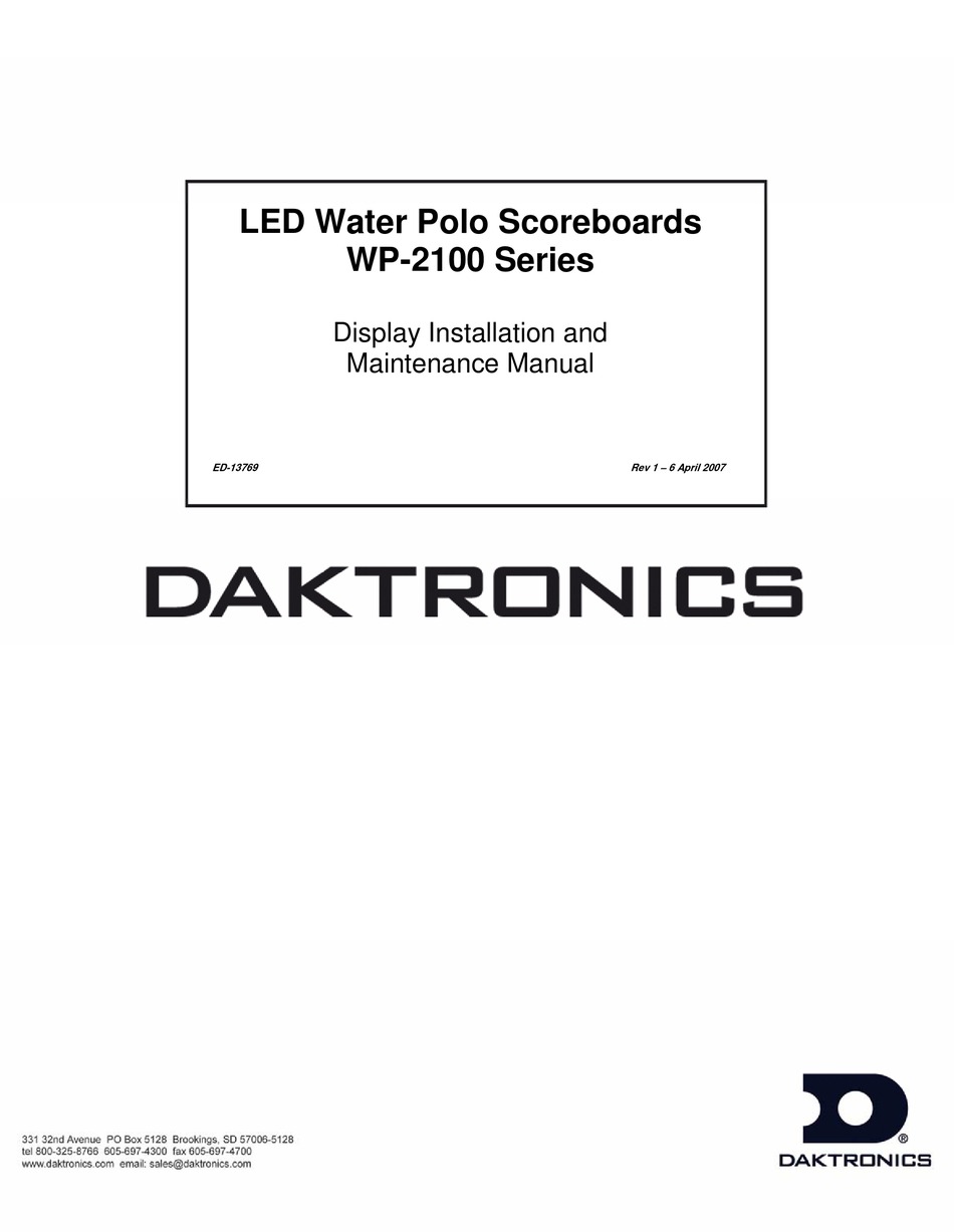 DAKTRONICS WP2100 SERIES INSTALLATION AND MAINTENANCE MANUAL Pdf