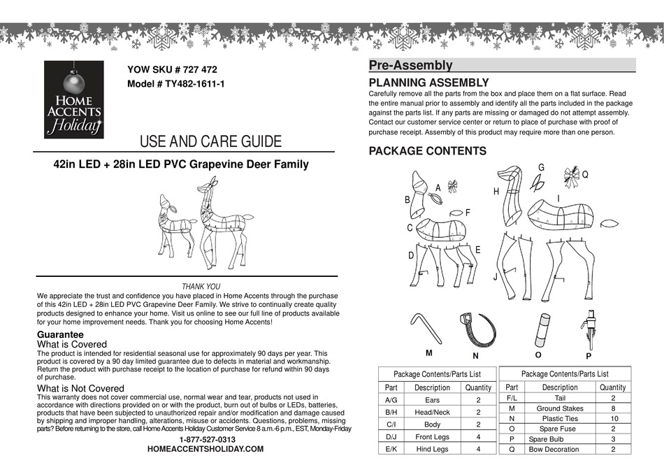 HOME ACCENTS HOLIDAY TY48216111 USE AND CARE MANUAL Pdf Download