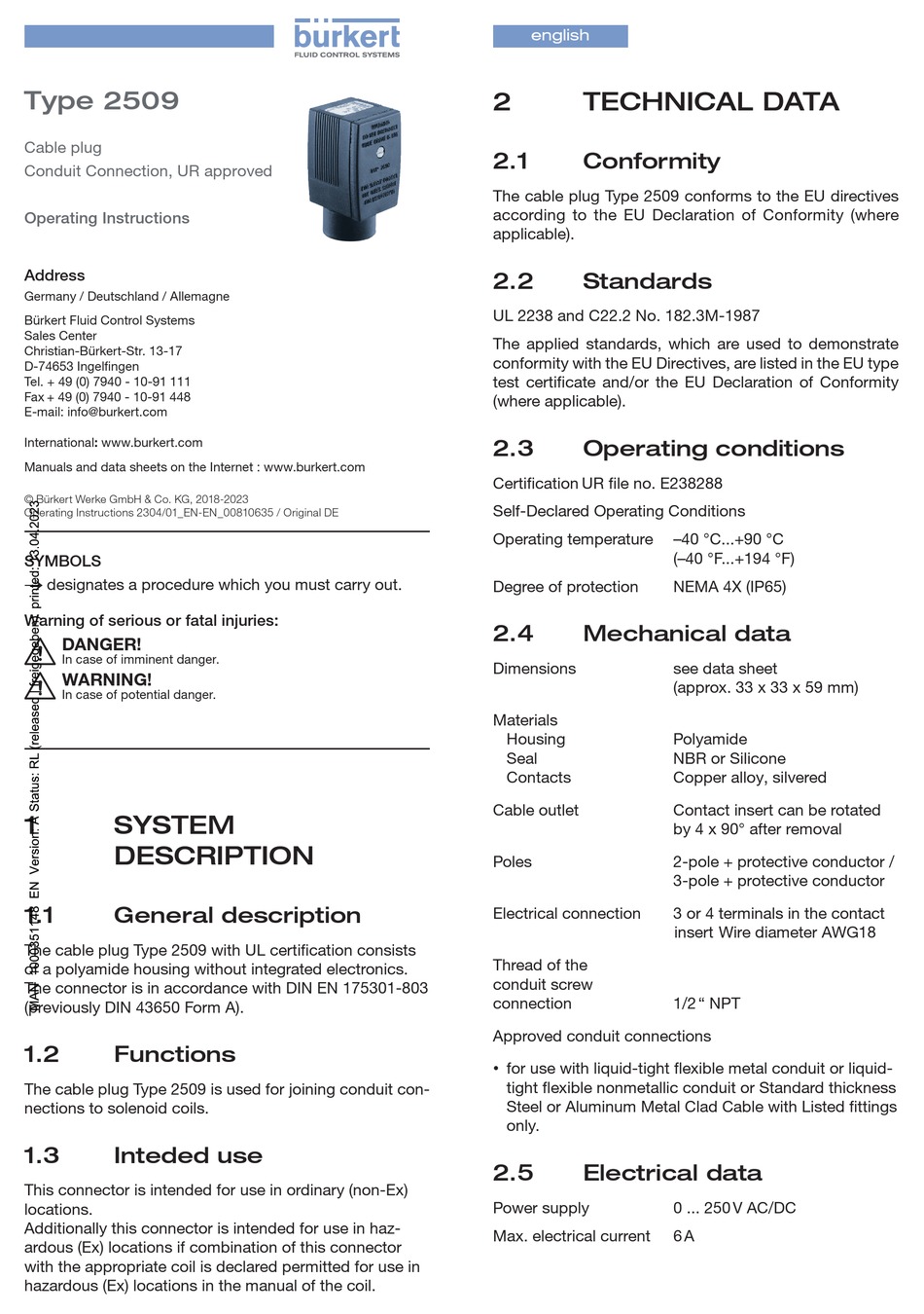 BURKERT 2509 OPERATING INSTRUCTIONS Pdf Download ManualsLib