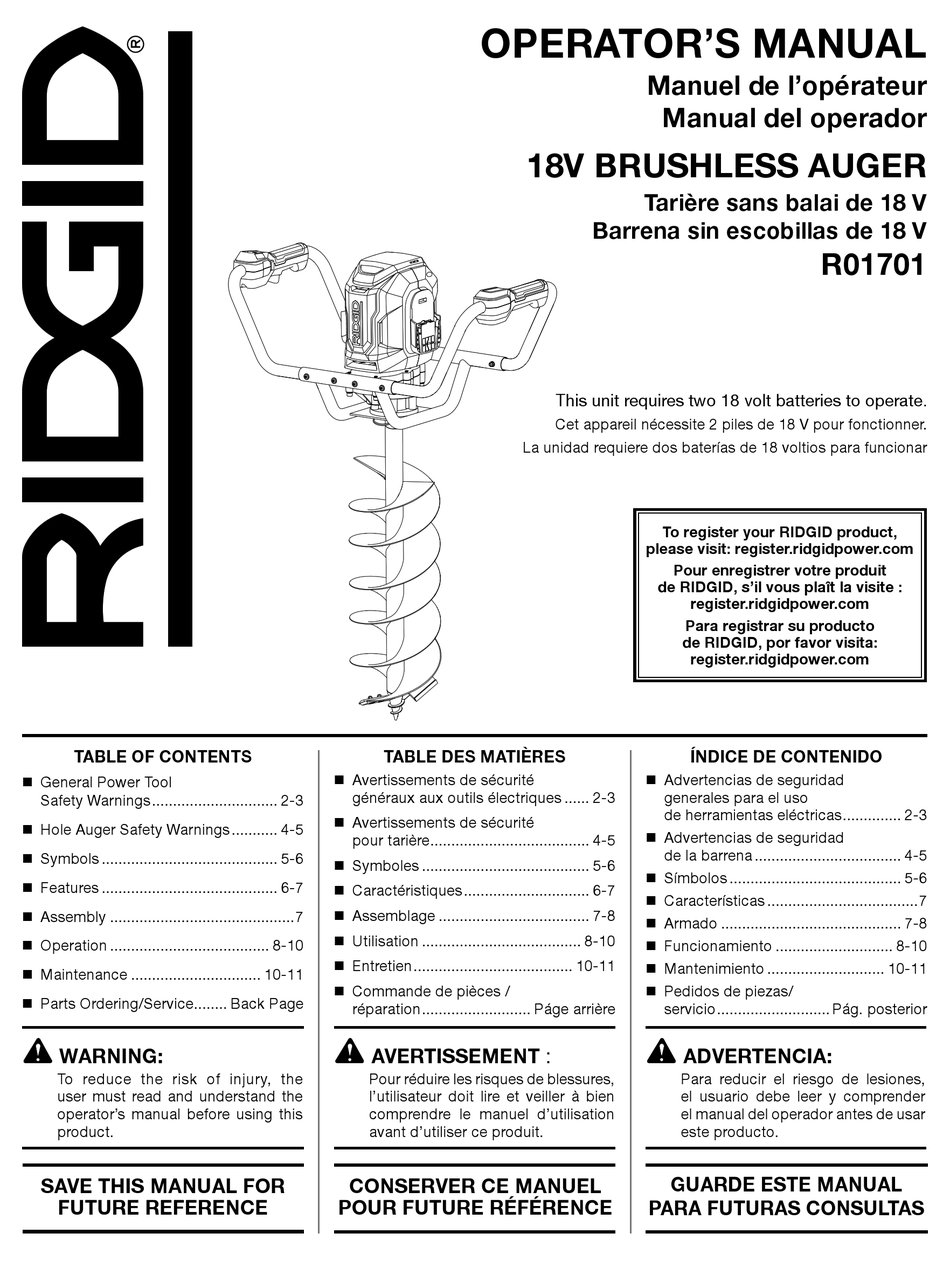 RIDGID R01701 OPERATOR'S MANUAL Pdf Download | ManualsLib