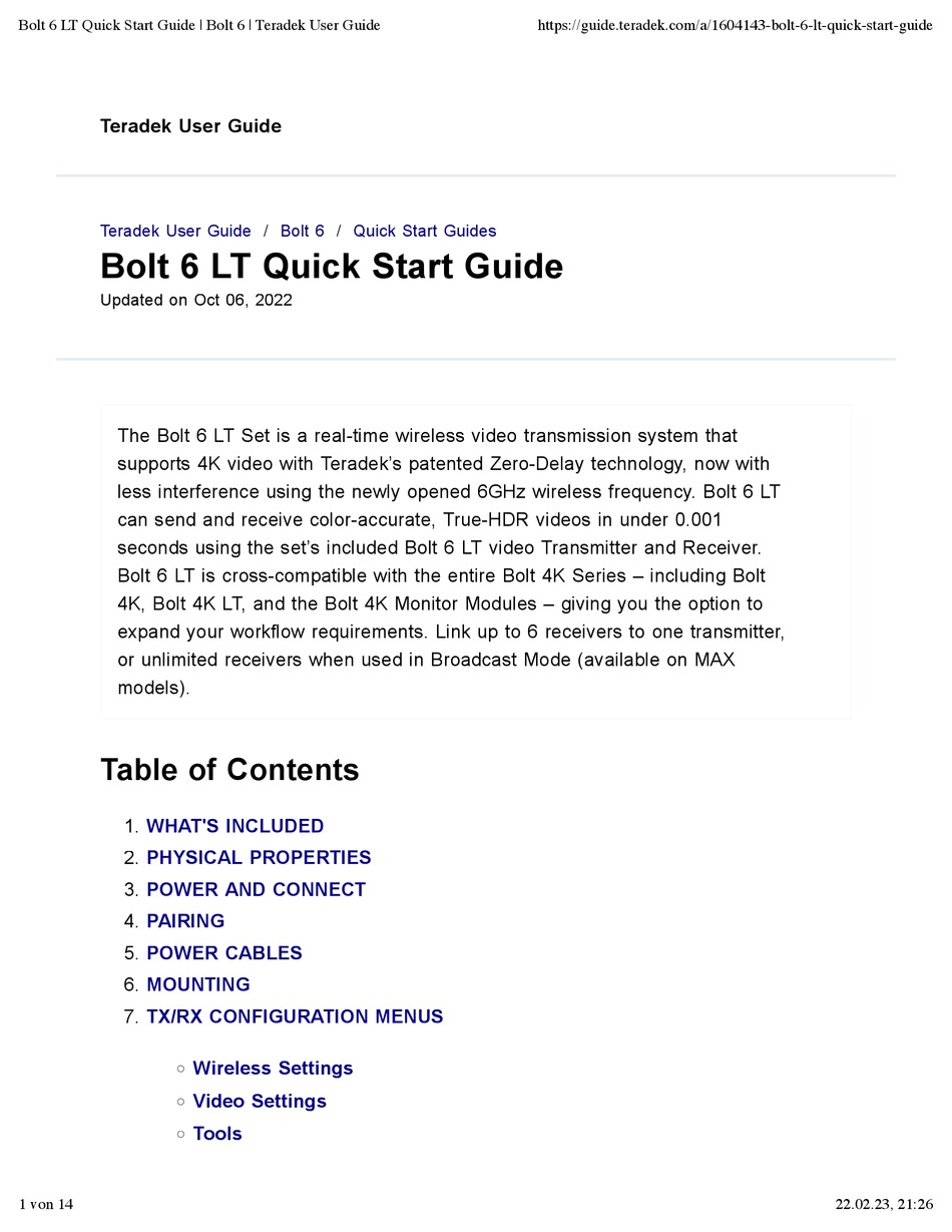 TERADEK BOLT 6 LT QUICK START MANUAL Pdf Download | ManualsLib