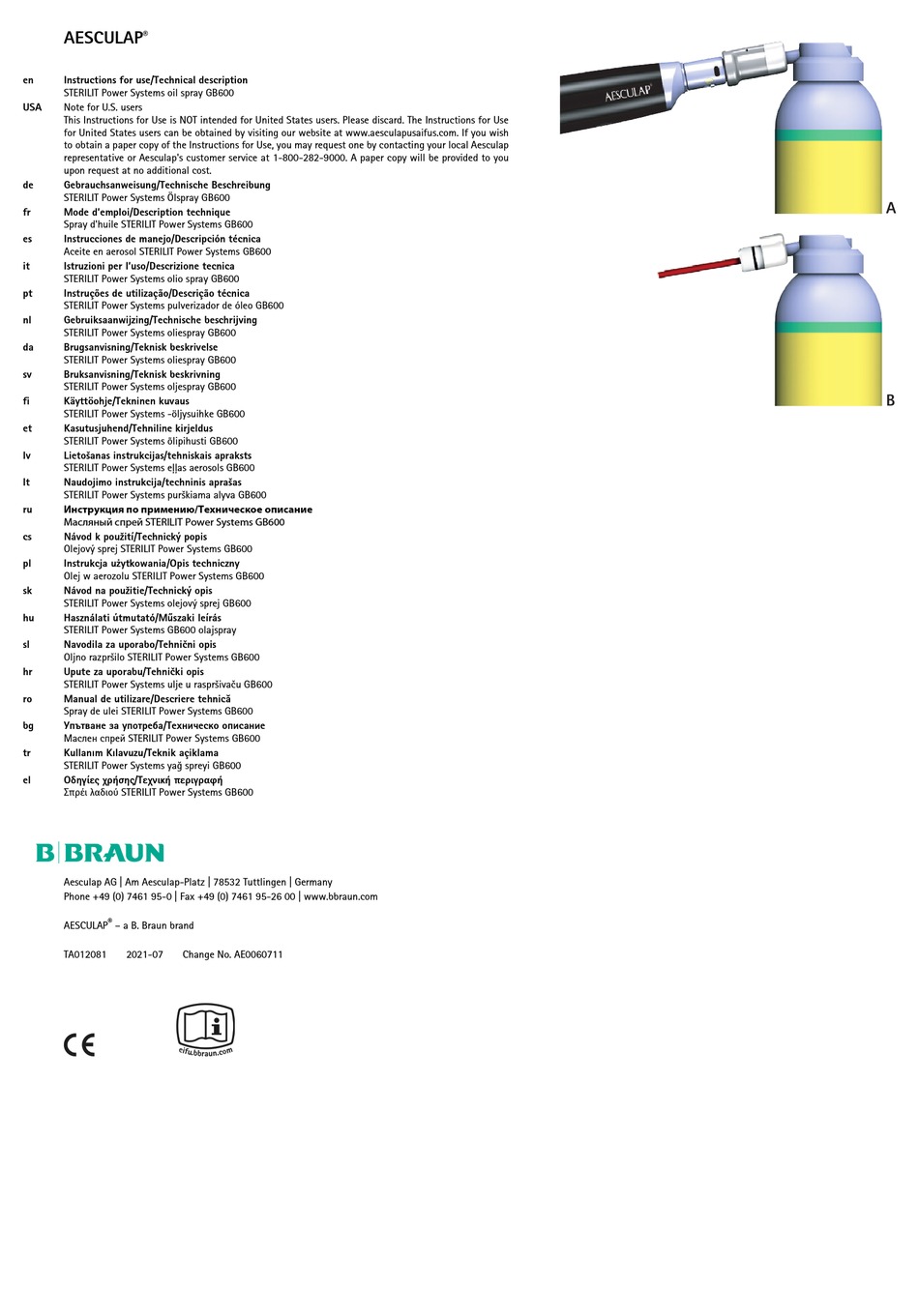 B. BRAUN AESCULAP STERILIT GB600 INSTRUCTIONS FOR USE/TECHNICAL ...