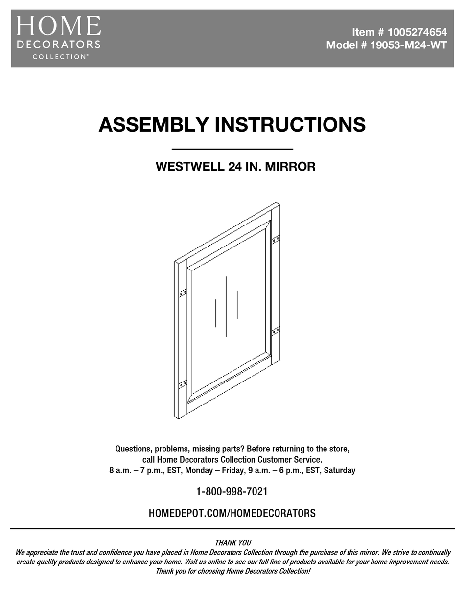 HOME DECORATORS COLLECTION WESTWELL 19053-M24-WT ASSEMBLY INSTRUCTIONS ...