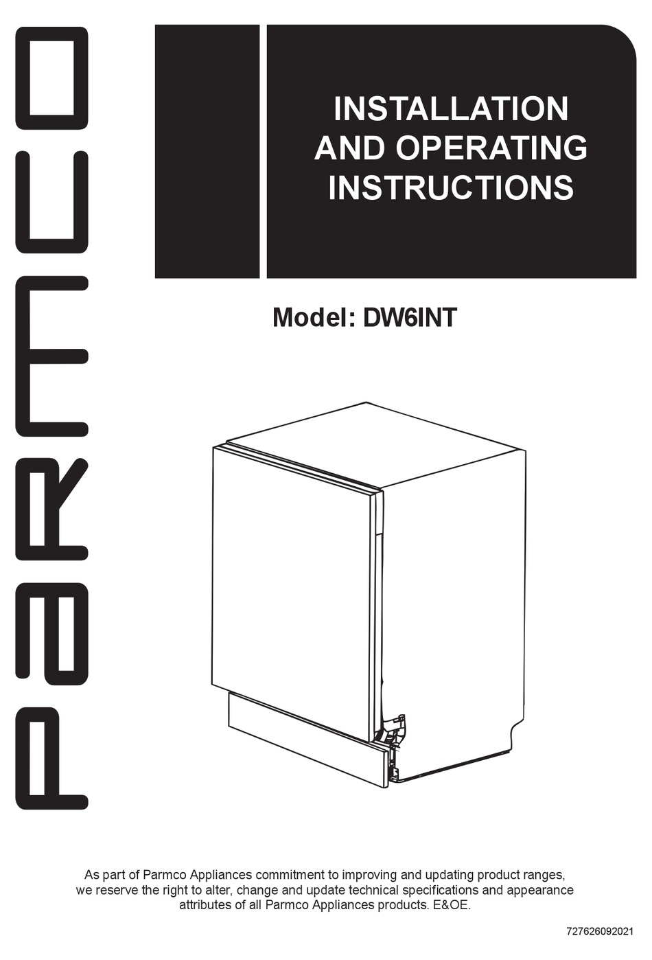 PARMCO DW6INT INSTALLATION AND OPERATING INSTRUCTIONS MANUAL Pdf