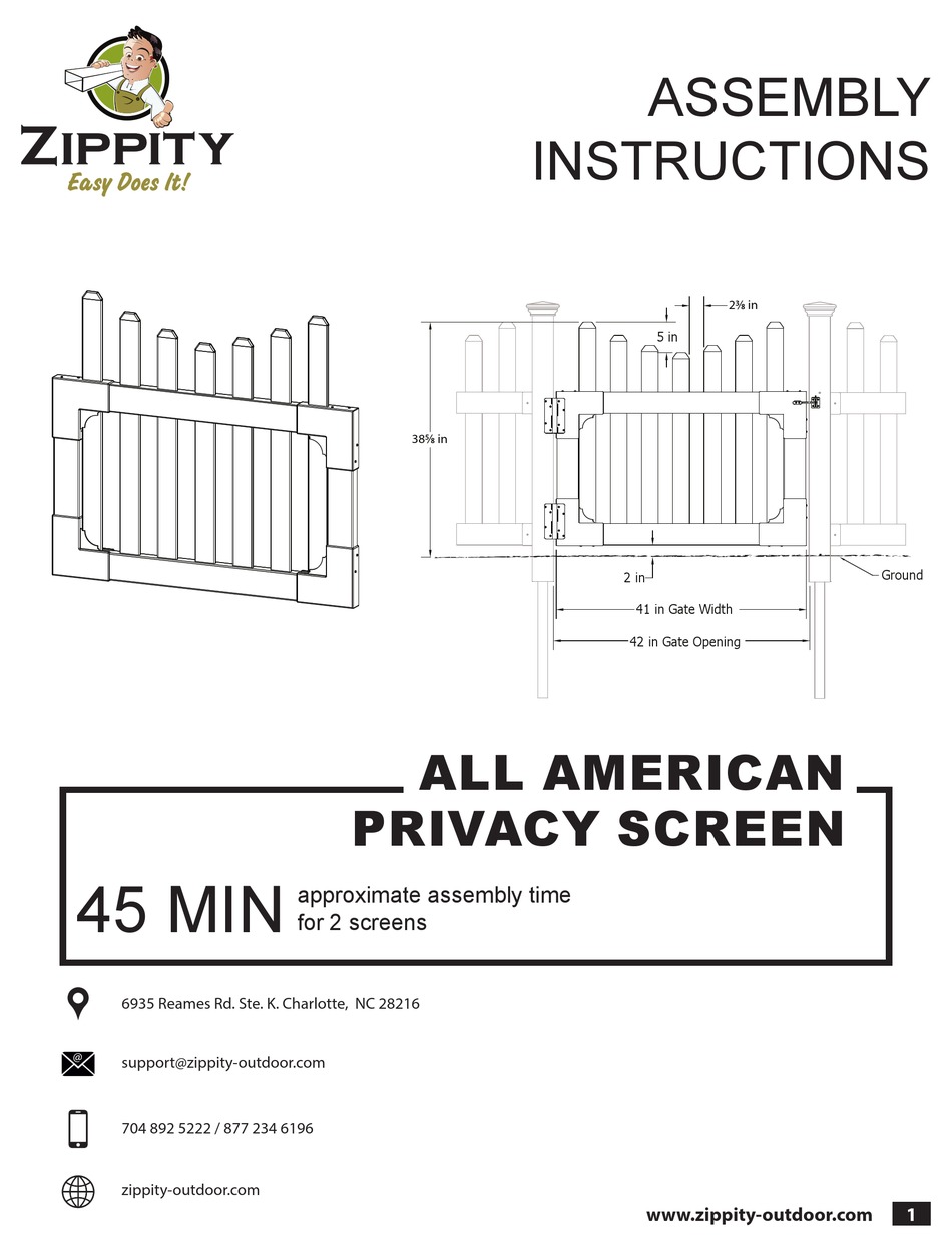 ZIPPITY ALL AMERICAN PRIVACY SCREEN ASSEMBLY INSTRUCTIONS MANUAL Pdf Download ManualsLib