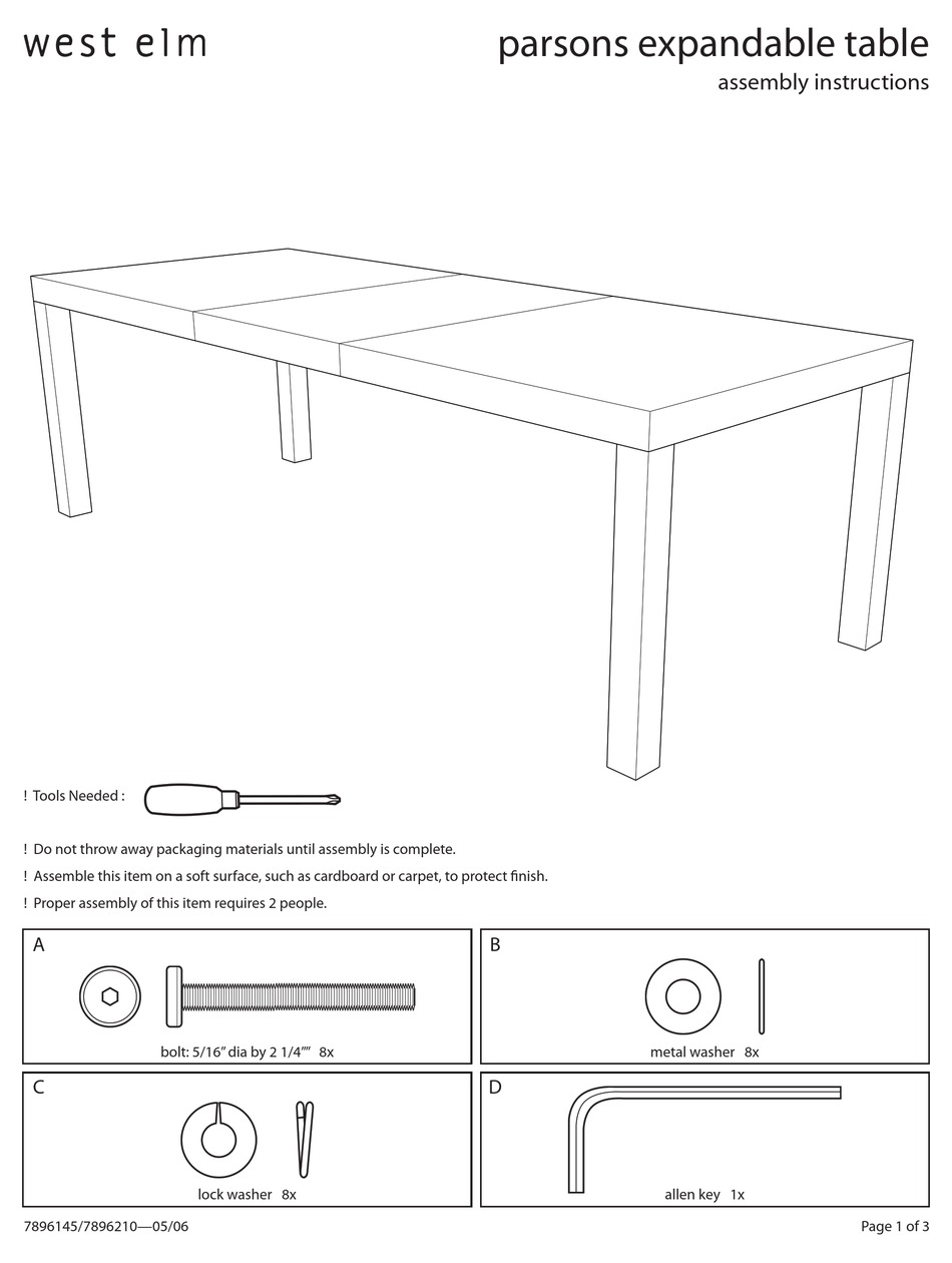 WEST ELM PARSONS EXPANDABLE TABLE ASSEMBLY INSTRUCTIONS Pdf Download