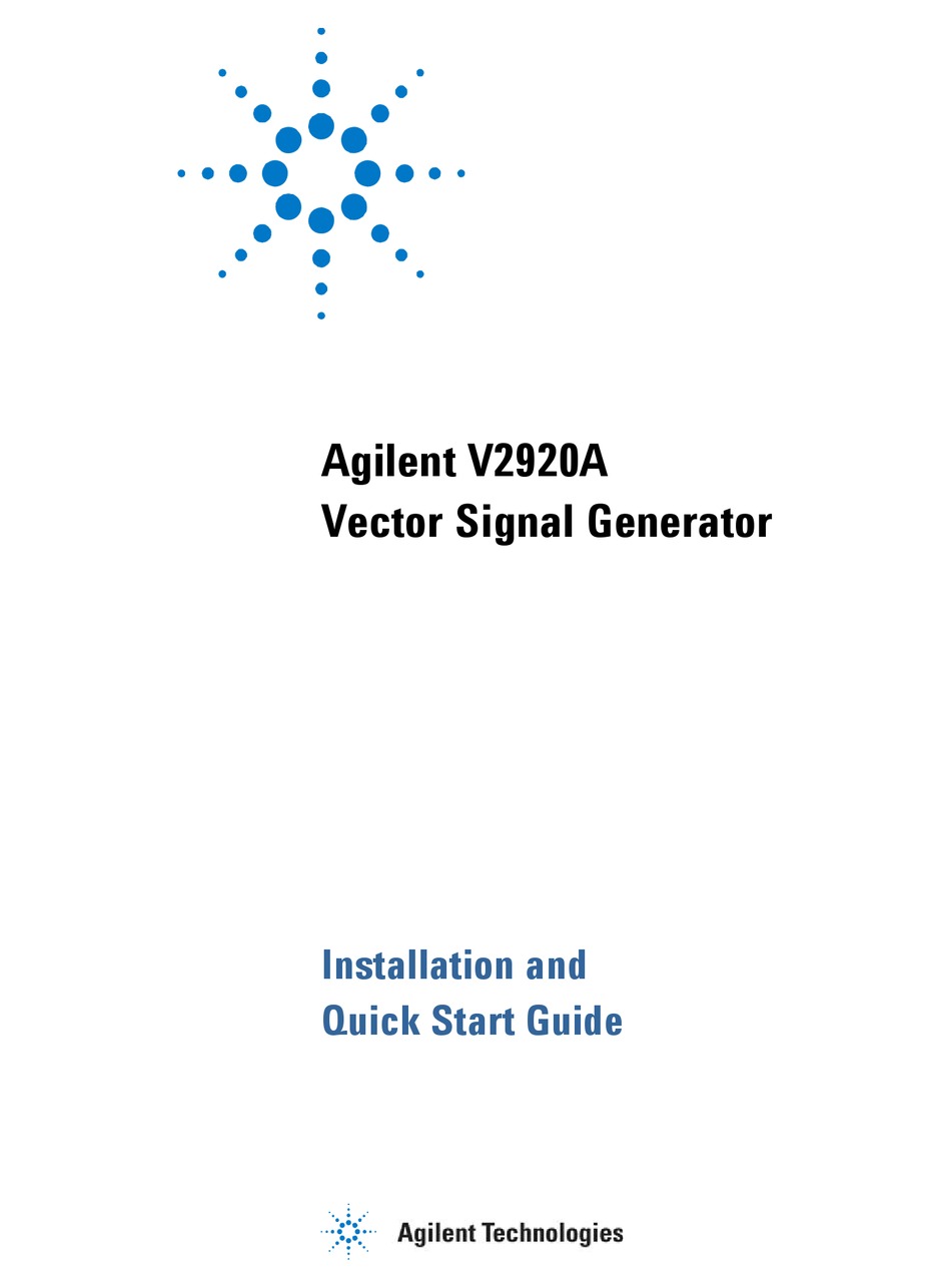 AGILENT TECHNOLOGIES V2920A INSTALLATION AND QUICK START MANUAL Pdf ...