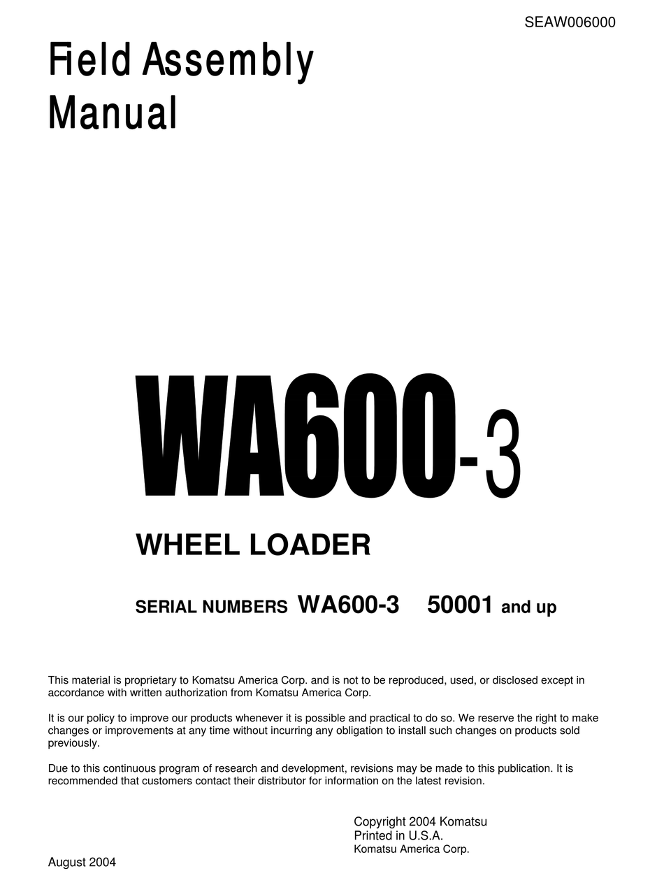 KOMATSU WA6003 FIELD ASSEMBLY INSTRUCTIONS Pdf Download ManualsLib