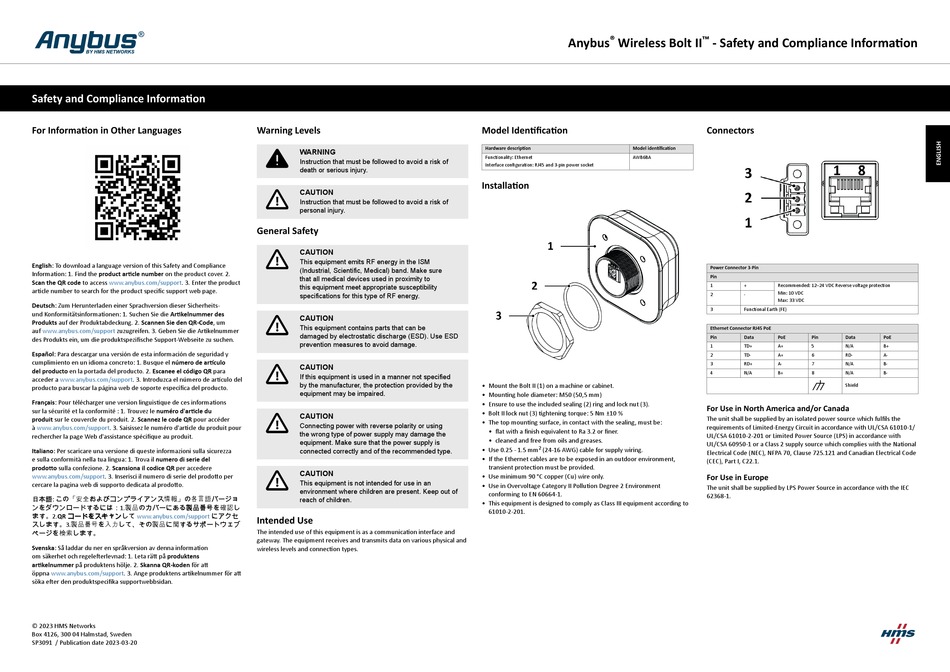 HMS NETWORKS ANYBUS WIRELESS BOLT II QUICK START MANUAL Pdf