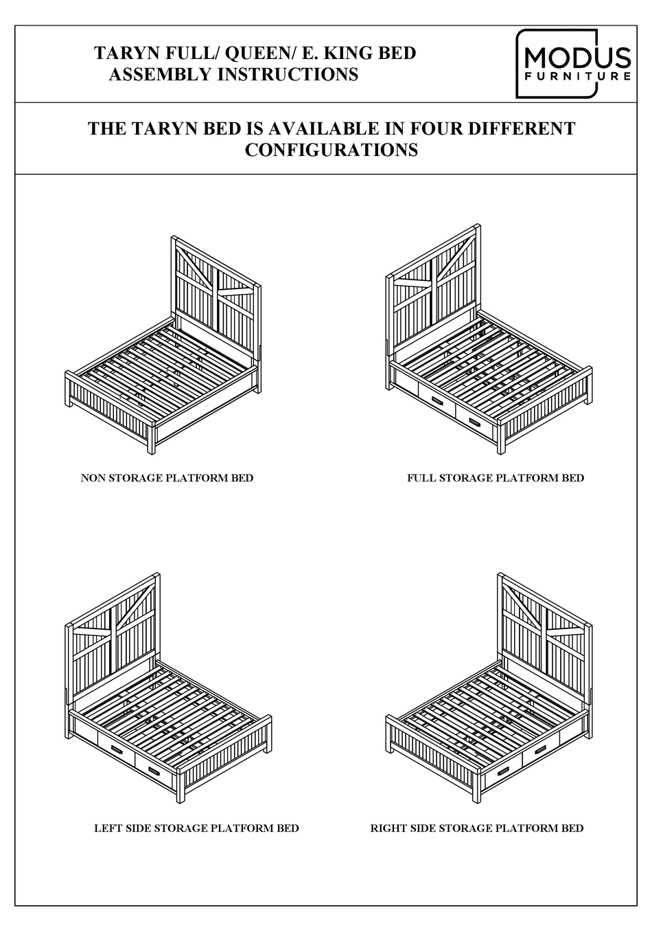 MODUS FURNITURE TARYN 9Y13P5BD ASSEMBLY INSTRUCTIONS MANUAL Pdf