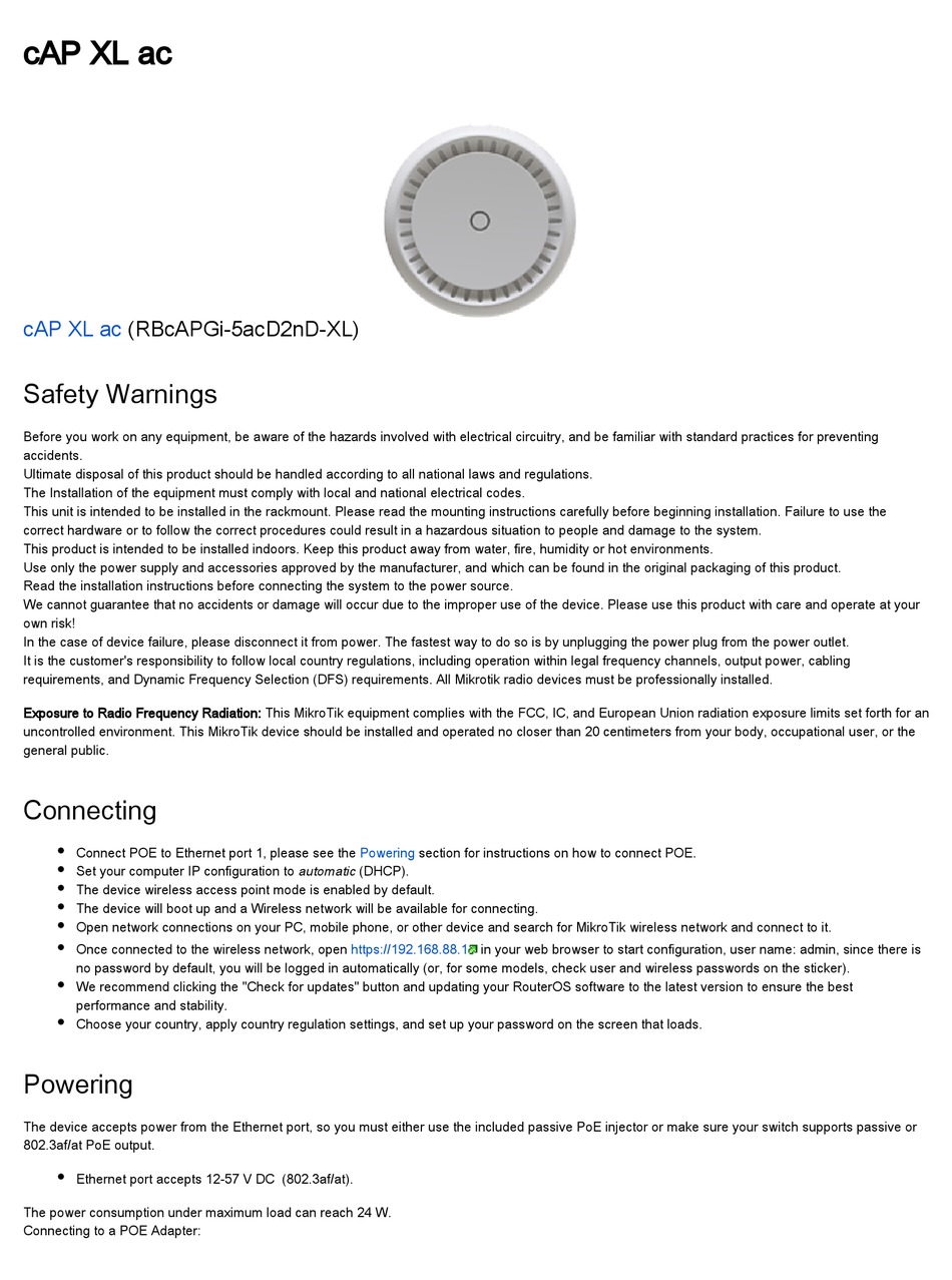MIKROTIK CAP XL AC QUICK START MANUAL Pdf Download ManualsLib