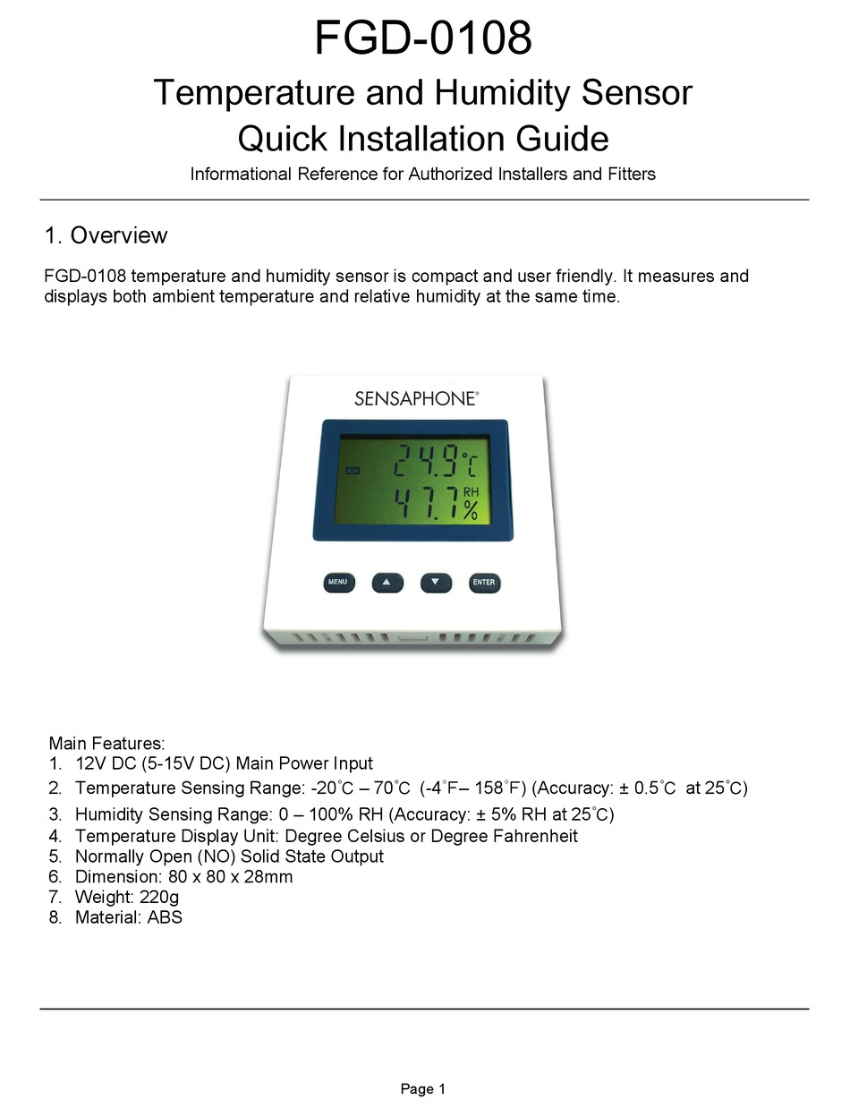 SENSAPHONE FGD0108 QUICK INSTALLATION MANUAL Pdf Download ManualsLib