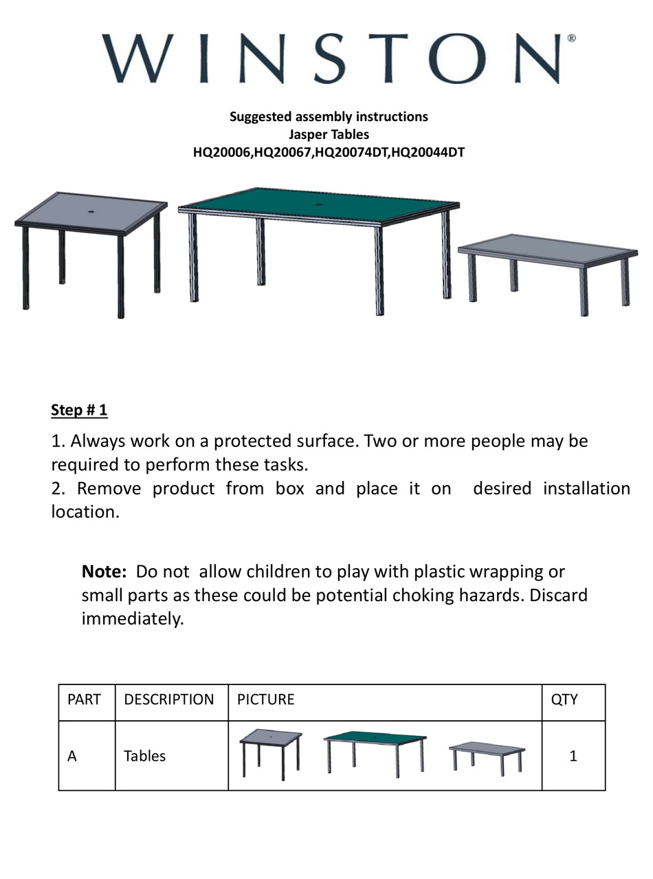 WINSTON JASPER HQ20006 ASSEMBLY INSTRUCTIONS Pdf Download ManualsLib