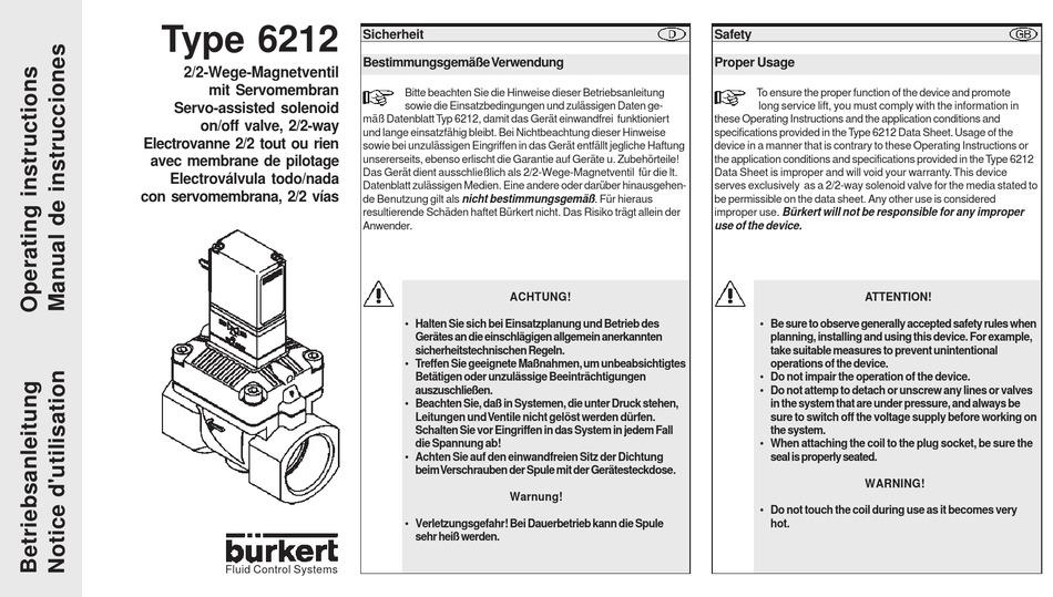 BURKERT 6212 OPERATING INSTRUCTIONS MANUAL Pdf Download ManualsLib