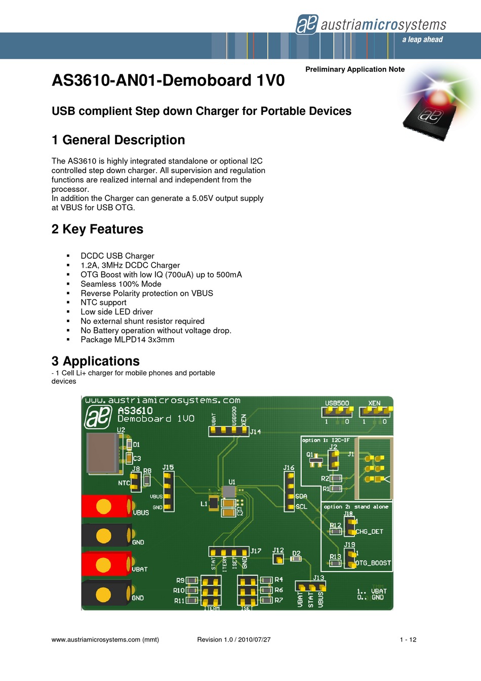 AUSTRIAMICROSYSTEMS AS3610-AN01-DEMOBOARD APPLICATION NOTE DESIGN ...