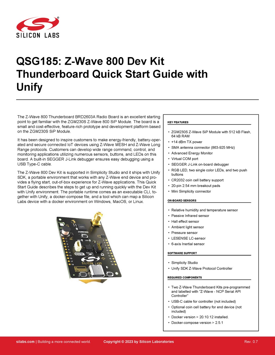 SILICON LABORATORIES ZWAVE 800 SERIES QUICK START MANUAL Pdf Download