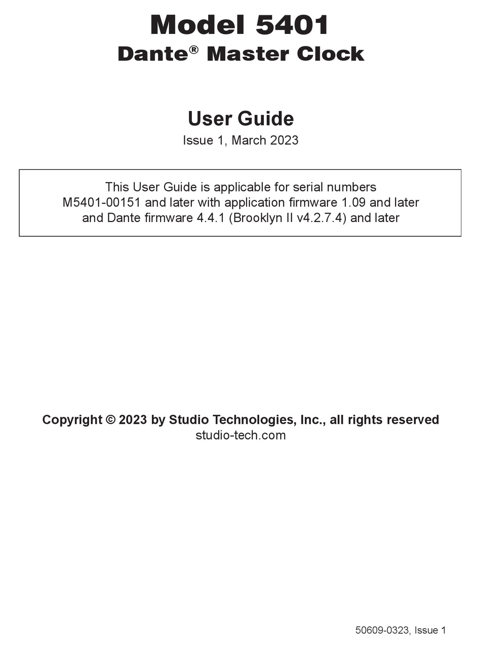 STUDIO TECHNOLOGIES DANTE 5401 USER MANUAL Pdf Download ManualsLib