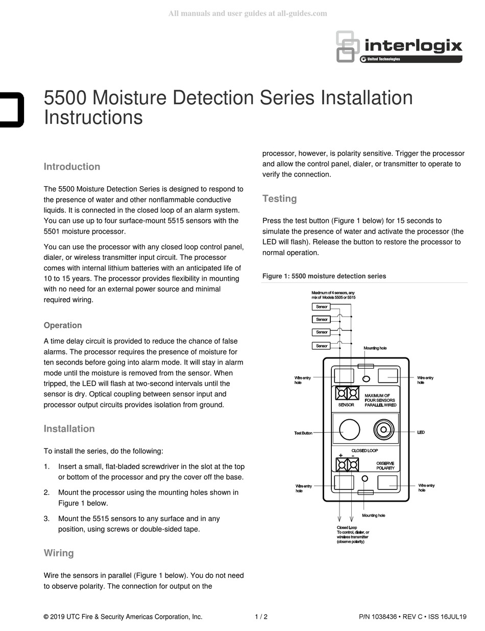 UNITED TECHNOLOGIES INTERLOGIX 5500 SERIES INSTALLATION INSTRUCTIONS